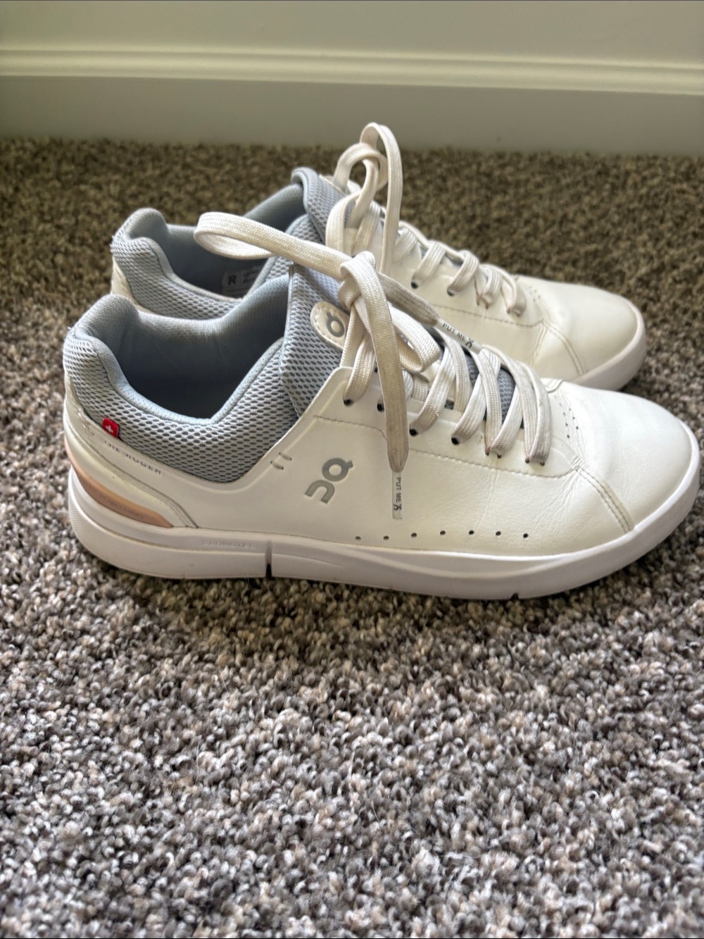 On Running Womans White Sneakers with Light Gray Accents